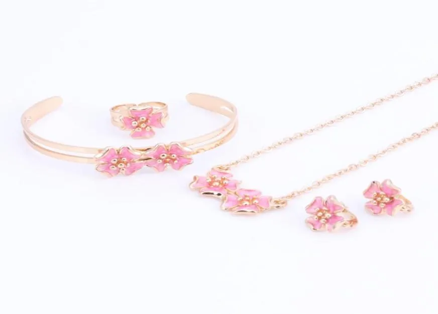 Gold Color Enamel Flower Necklace Bangle Bracelet Ring Set For Children Kids Costume Jewelry Sets 5Color5383582