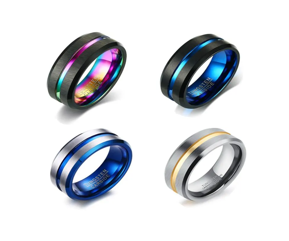 Simple Design Engagement Men Ring Matte Black Blue Tungsten Wedding Rings Jewelry9418559