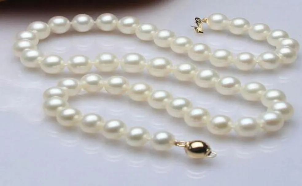 Ädla gåva till kvinnor 17 tum äkta Big Gold Brosch 910mm White Cultured Pearl Necklace Noble Style Natural Fine9062442
