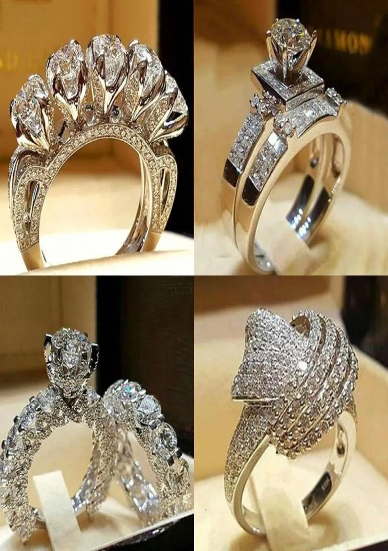 Trouwringen Luxe Mannelijke Vrouwelijke Kristal Zirkoon Stenen Ring Vintage 925 Zilveren Set Belofte Verloving Voor Mannen En Vrouwen7549822