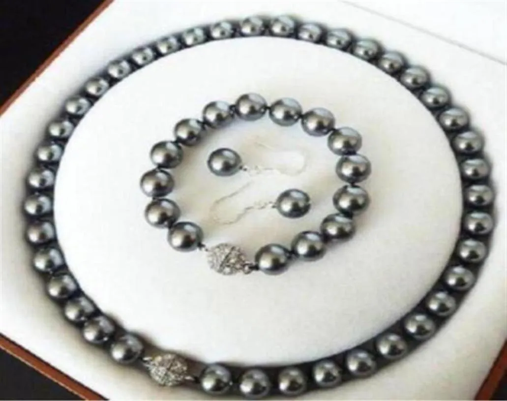 10mm South Sea Dark Grey Shell Pearl Necklace Armband Earring Set27299378437