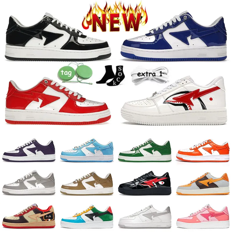 Bapestask8 Bapestaly Designer Sta Casual Shoes SK8 Low Bapestass Mężczyźni Kobiety Patent skórzany czarny biały ABC Camo deskorolki Sport Bapely Treakers Treakers Shark