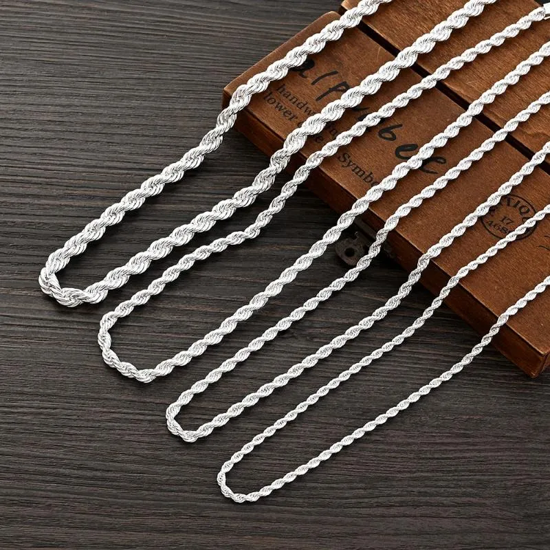 Necklace Earrings Set Width 3mm/4mm/5mm/6mm/7mm Twisted Rope Link Chain Silver Color For Men Women Jewelry Gift