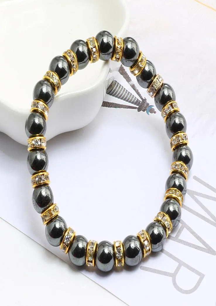 Alta qualidade pedra natural hematita contas pulseiras pulseiras strass corda para homens mulheres energia saúde pulseira jóias gift2164304