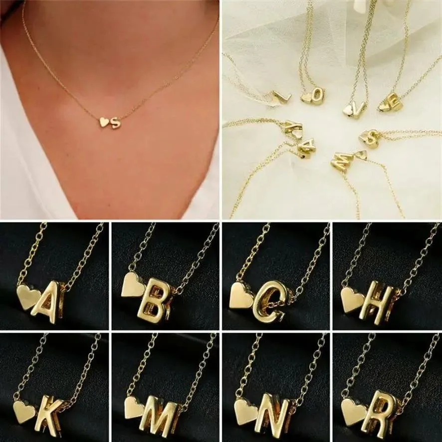 Fashion Creative Love 26 English Letters Simple Necklace Wild Peach Heart Short Clavicle Chain301q