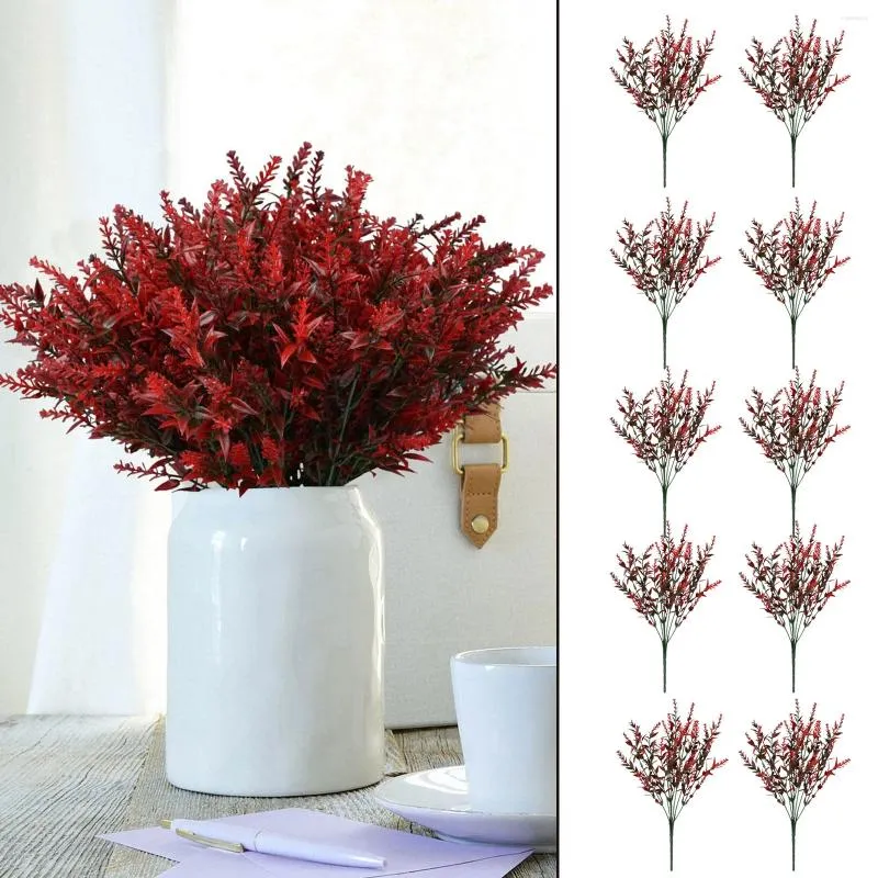Fleurs décoratives 12 paquets de fleurs de lavande rouge profond, décor coloré d'extérieur artificiel pour la décoration