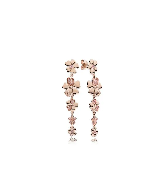 Wholesale- 18K Rose Gold Tassel EARRING with Original Box Set for 925 Sterling Silver flowers Pendant Gift Long Earrings8452837