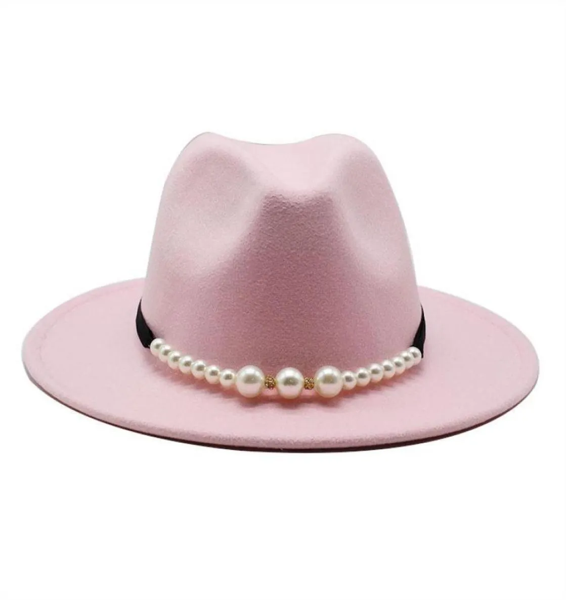 Fedora solide élégant perle ceinture boucle classique hiver femmes chapeaux rose fascinator mariage formel feutre chapeau femmes 3004102