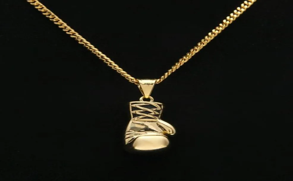 Colar masculino de hip hop, joia de aço inoxidável, luvas de boxe, pingente, colar com corrente cubana dourada de 60 cm 3209009