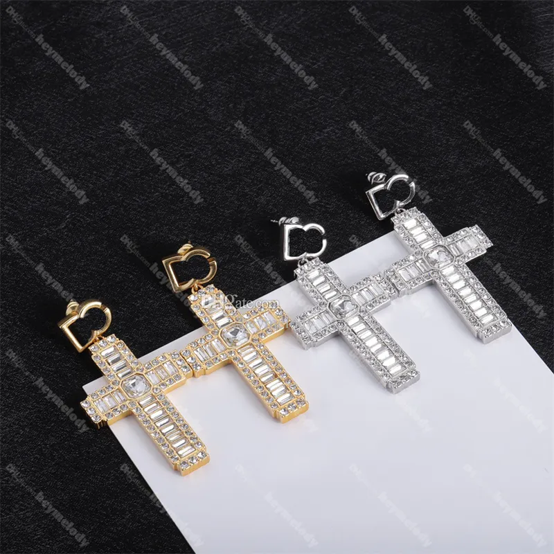 Pendientes de aro con diamantes cruzados, pendientes con letras colgantes, colgante con diamantes de imitación dorados, regalo de cumpleaños para espectáculos de fiesta