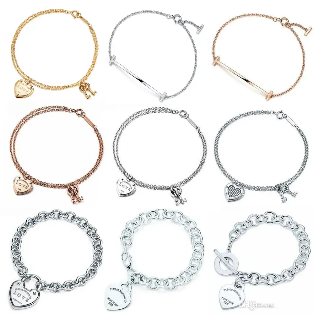 Charm-Armbänder, Designer-Armband, 100 % 925er Sterlingsilber, klassisches Schlüssel-Herz-Armband, Geschenk, exquisites Hochzeitsarmband für Damen, Schmuckgeschenk, DGHS PAHW