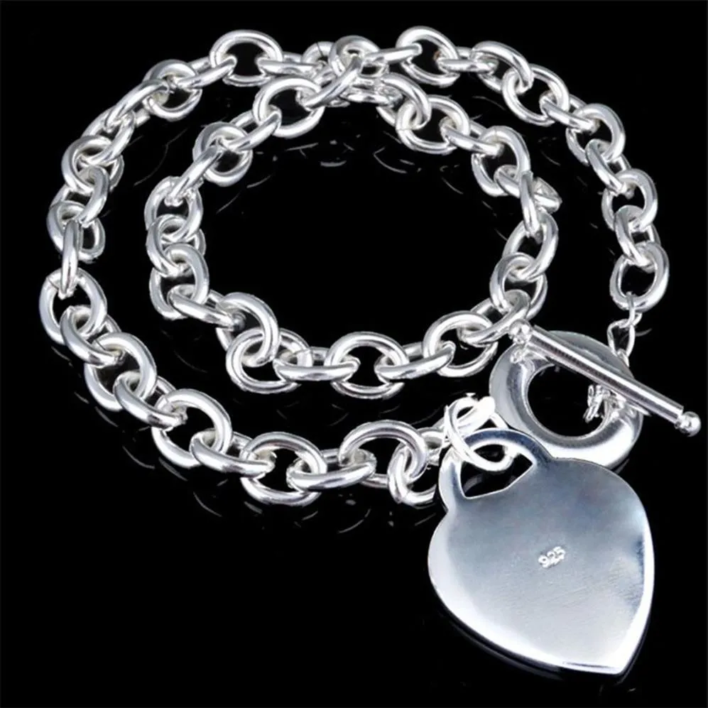 925 Stamped Heart Shape Necklace Brands Sterling Silver Link Chain Necklace For Women Ladies Fashion Designer Pendant Halsband JE323M