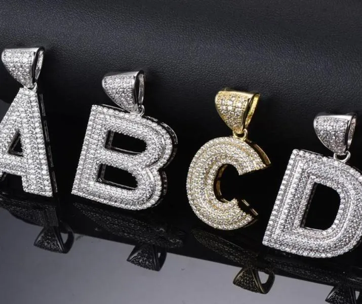Naszyjniki wiszące 18 -karatowe złoto bling cZ symulowany diament mrożony listed az Az Początkowa nazwa wisząca łańcuch hip -hopowy na M9345491
