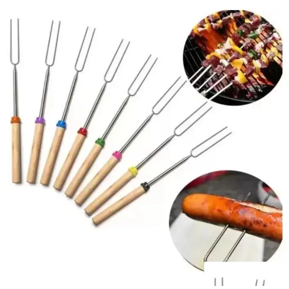 Barbekü Araçları Aksesuarlar Paslanmaz Çelik Barbekü Araçları Marshmallow Kavurma Çubukları Genişleyen Roaster Telesco Pişirme/Pişirme/Barbekü SS0124 OTUEF