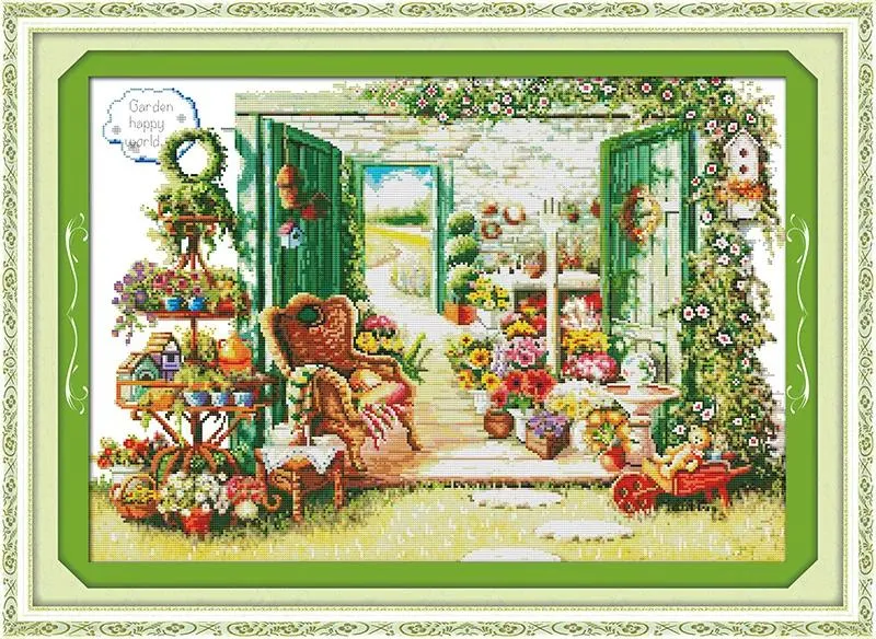 Verktyg Flower Shop Garden Home Decor Målning, handgjorda korsstygnbroderi Nålarbeten räknade tryck på duk DMC 14CT /11CT