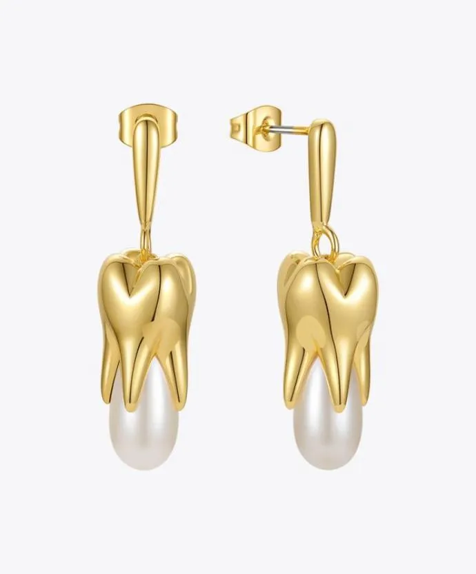 Enfashion trendiga tänder pärlor örhängen för kvinnor guld färgörning mode smycken bröllop pendientes e211285 2202141984426