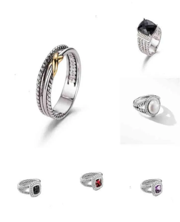 Ringe Dy Twisted Zweifarbiger Ring Damenmode Platin überzogenes schwarzes Thai-Silber Heißer Verkauf Schmuck1462744