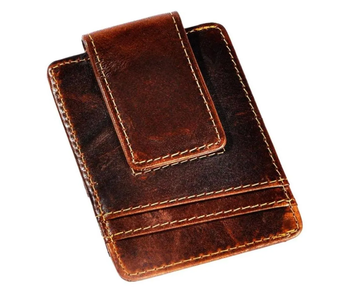 Mężczyzna wysokiej jakości skórzana moda podróżna portfel przednie kieszonkowy Magnetyczny klip Mini karta torebka dla mężczyzn 1058C27639588117820