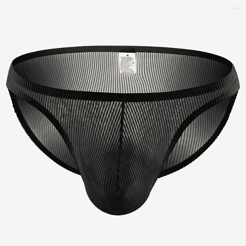 Cuecas sexy roupa interior para homens baixo-rise sólido preto malha transparente briefs calcinha masculina homem respirável bolsa