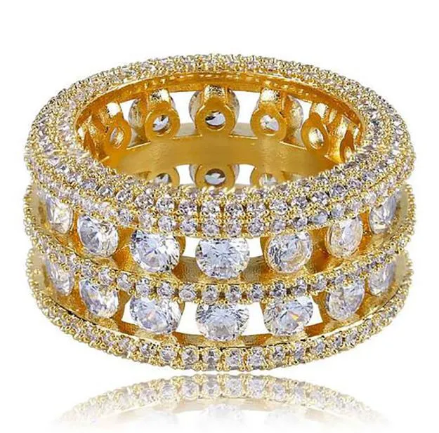 Herren 2-reihiges Set Hollow 360 Eternity Band Gold CZ Bling Ring Voll simulierte Diamanten Micro Pave Set Stones Hip Hop Ringe8290405