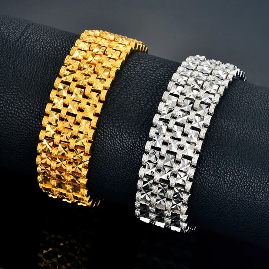 Bijoux de fête africaine, cadeaux, chaîne cubaine éthiopienne, Bracelet en or jaune 14 carats de Dubaï pour hommes et femmes