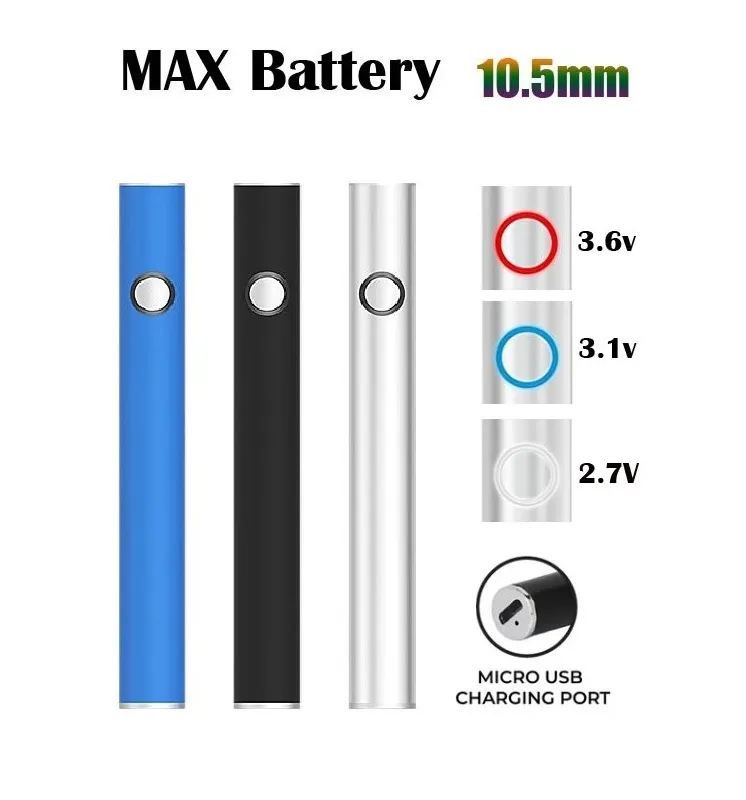 Prix ultra-bas prix USA EU Warehouse 510 Thread Max Préchauffer la batterie 350mAh Cannada Vape Batteries pour réservoirs Cartouches en céramique de verre 510 Kits de démarrage Accessoires