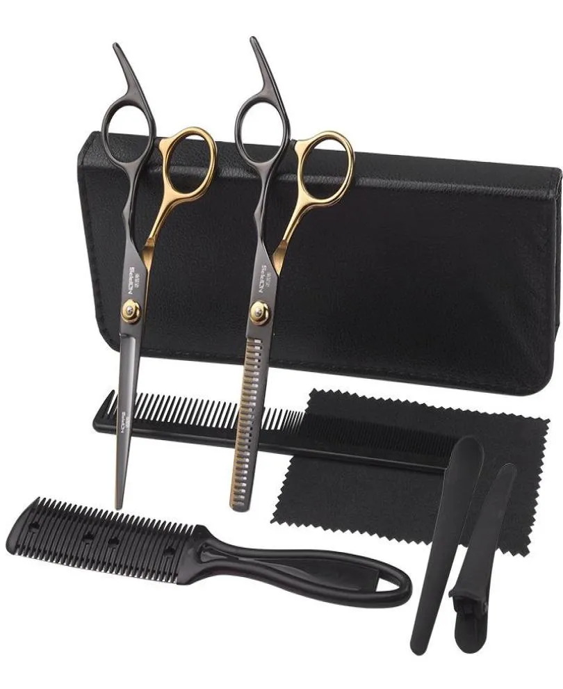 Tesoura de cabelo barbeiro conjunto de cabeleireiro profissional kit de corte desbaste tesoura pente corte de cabelo acessórios de pano 9217013