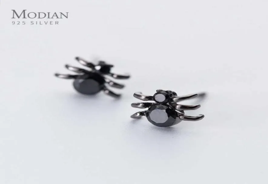 Rock Black Cyrron Fashion Spider Studs For Women Ear Studs Jewelry Girls Dziewczynki 925 SREBROŚCI 21072496548