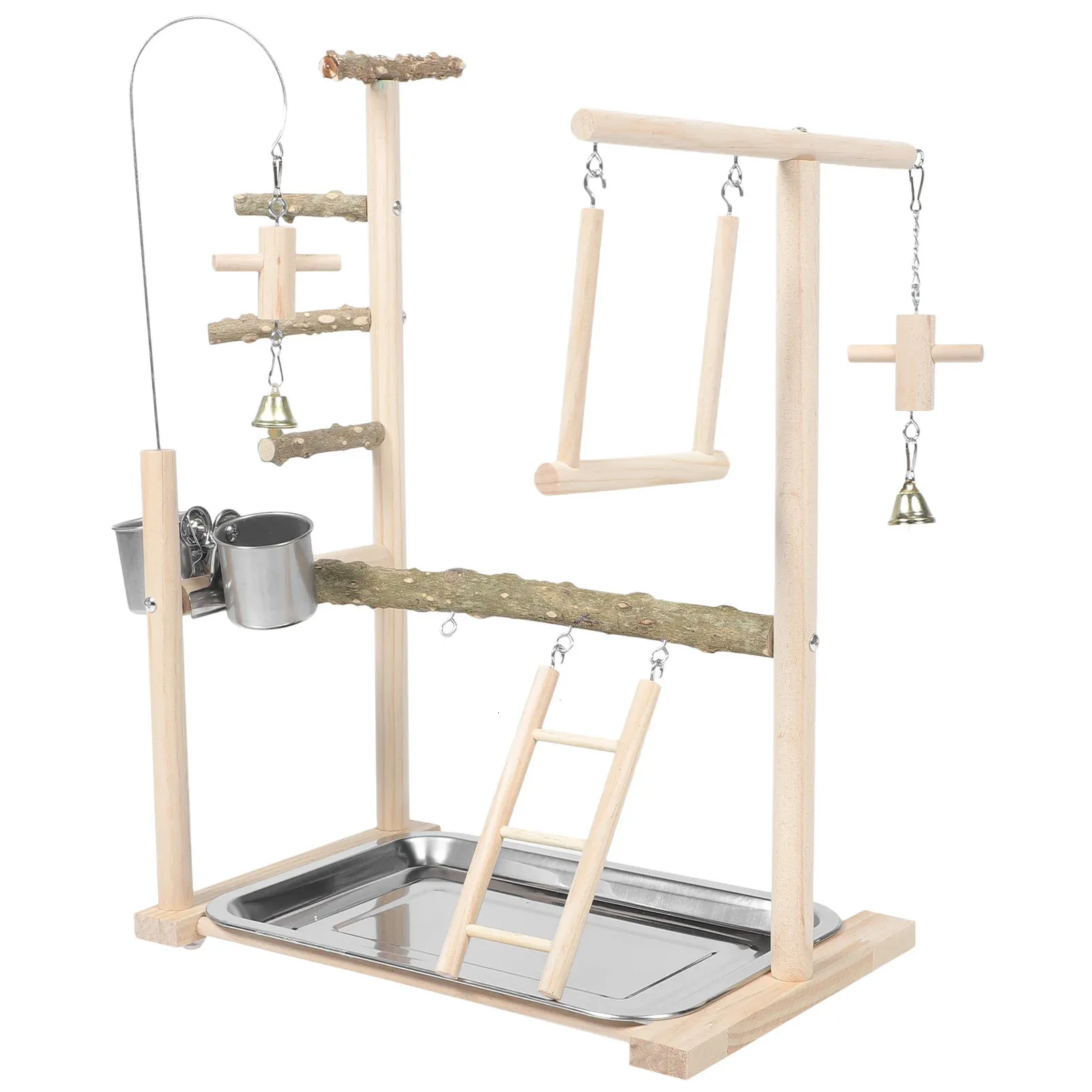 Bird Stand Parrot Toys Playground Perch Wood Cage Perches Spela Natural Platform Pet Gym Tree Training Tablett Stativ Supplies 231225