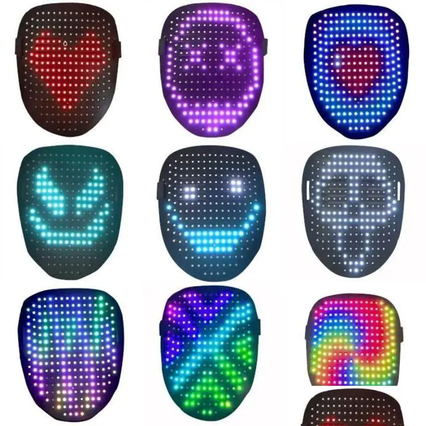 Maschere per feste Maschera luminosa a LED 25 Immagini dinamiche Immagini fisse Induzione che cambia il volto Dance Bar Atmosfera Props Ss0118 Drop Del Ot61M