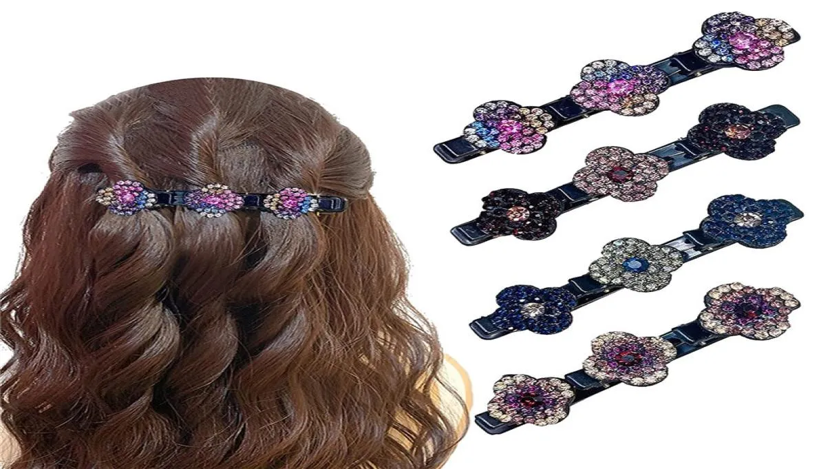 Sparkling Crystal Stone Braided Hair Clips Four Leaf Clover Chopped Hairpin Women Barrettes Hairpins Accessories For Girls Ponytai5685955