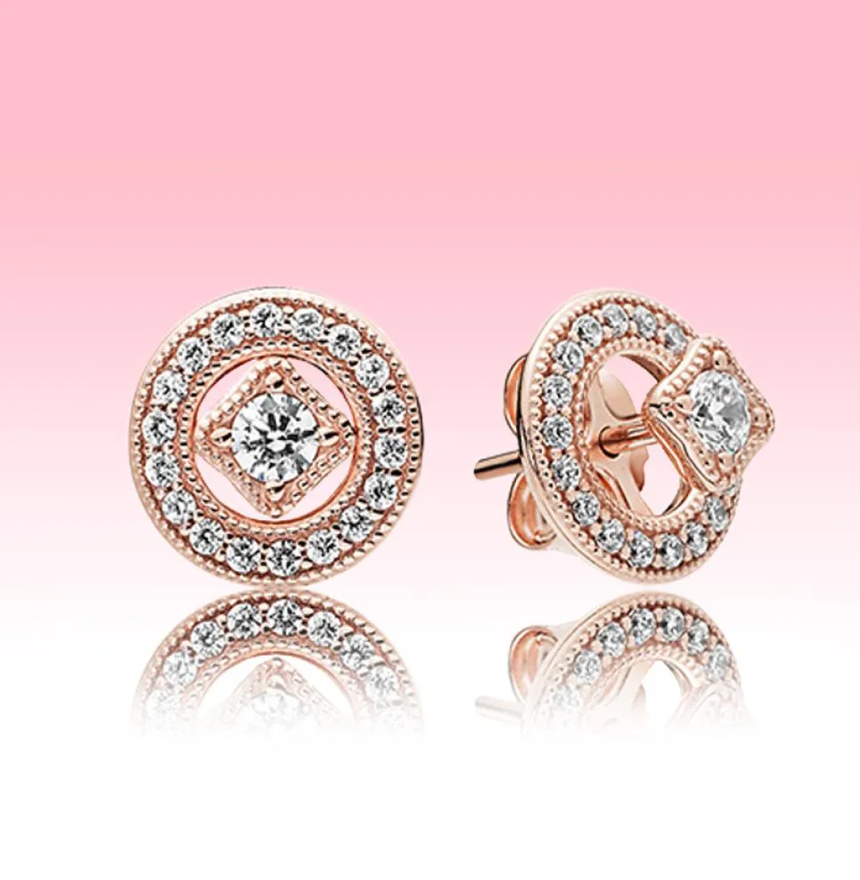 Orecchini da donna in oro rosa 18 carati di design di lusso Orecchini a bottone vintage con diamanti CZ con scatola originale per ORECCHINO in vero argento1500932