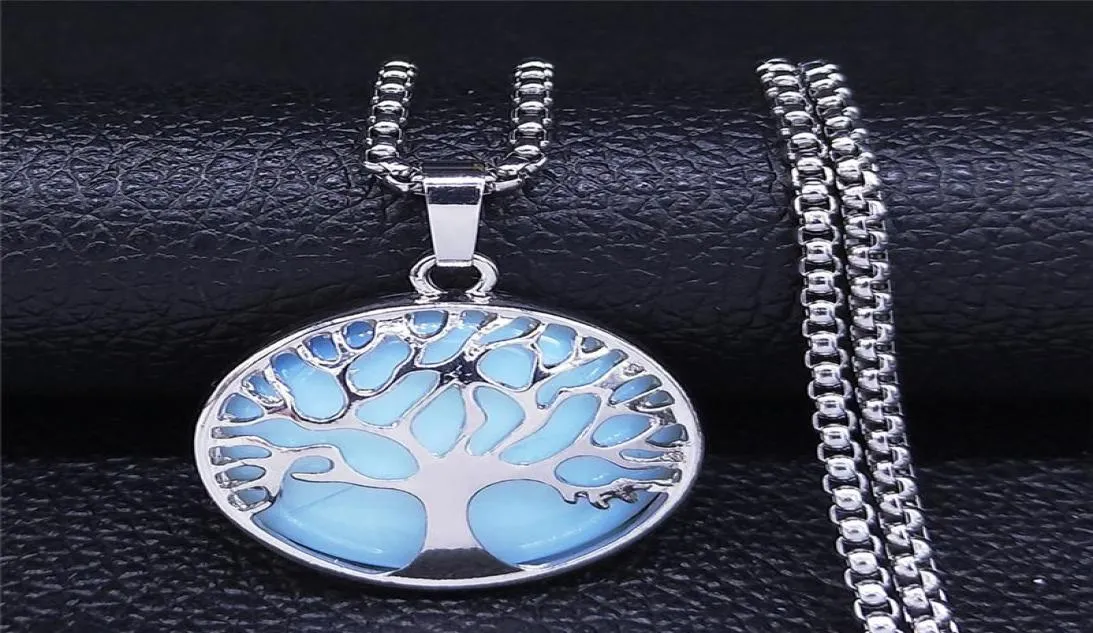 Bohemia Tree of Life Moonstoneステンレス鋼ネックレスシルバーカラーチェーンネックレスジュエリーCadenas Mujer NXS04 Pendant8700061