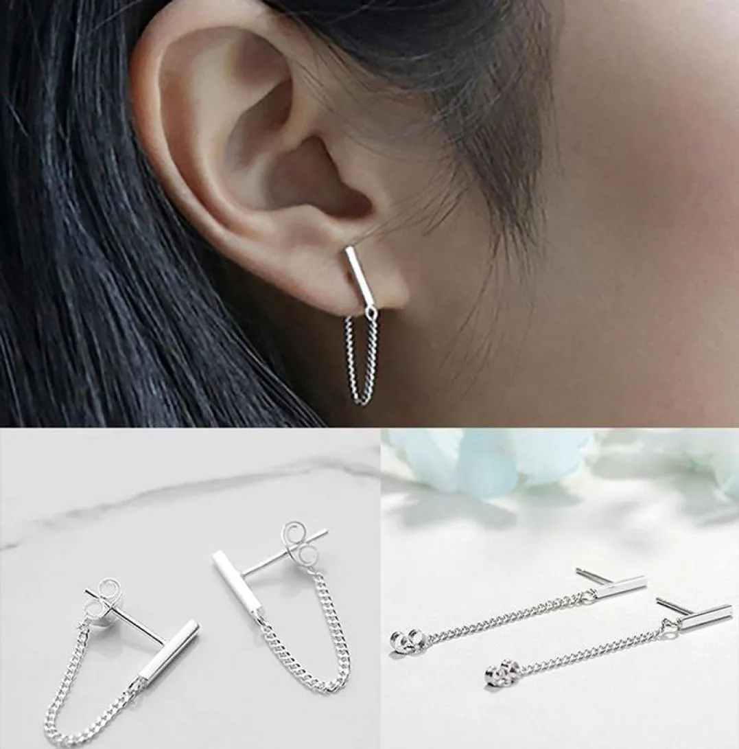 Dangle lustre femmes boucles d'oreilles simples remplies longue chaîne de gland mode délicate minuscule femme filles cadeau or blanc Edgy6563243