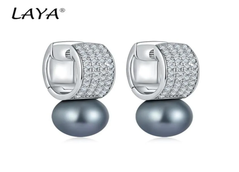 Laya 925 Sterling Silver Fashion Sweet Pearl Shining Clear Cubic Zircon Cilp örhängen för kvinnor Bröllop Elegant Luxury Original JE2116534