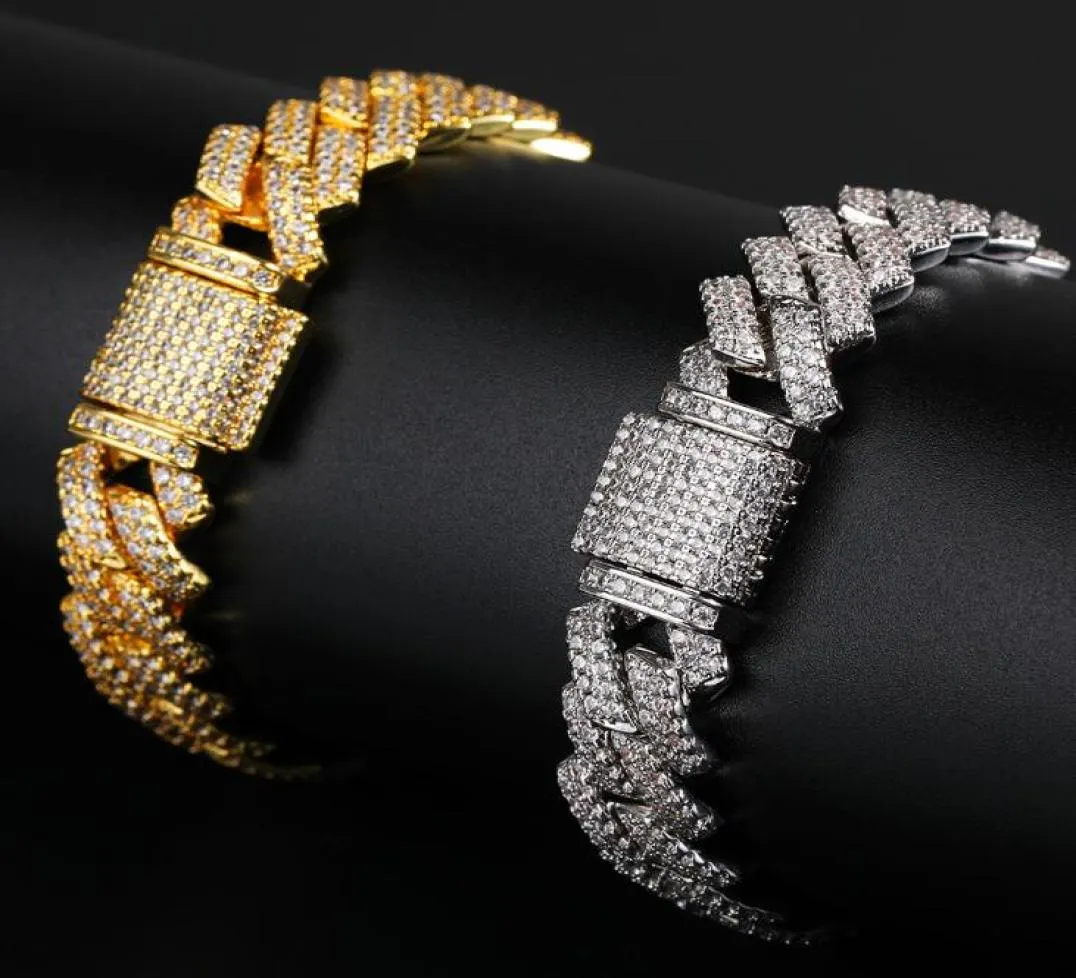 Ny färg 20mm kubansk länkkedjor armband mode hiphop smycken 2 rad strass iserade ut armband för män 9 tum designer Brac6415237