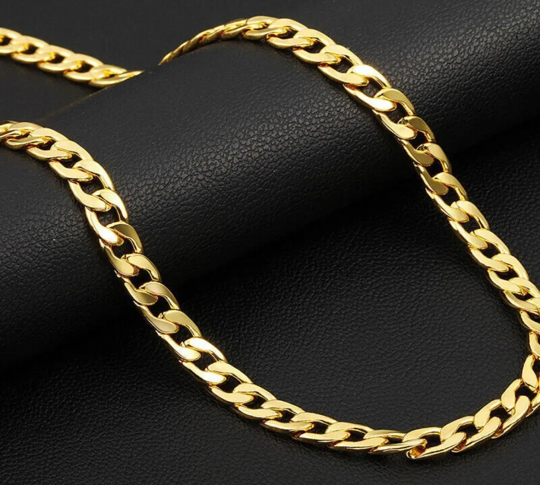 Klassiska 18k guldfyllda damer Solid Curb Chain Halsband Fantastisk Wens 24quot 6mm3639394