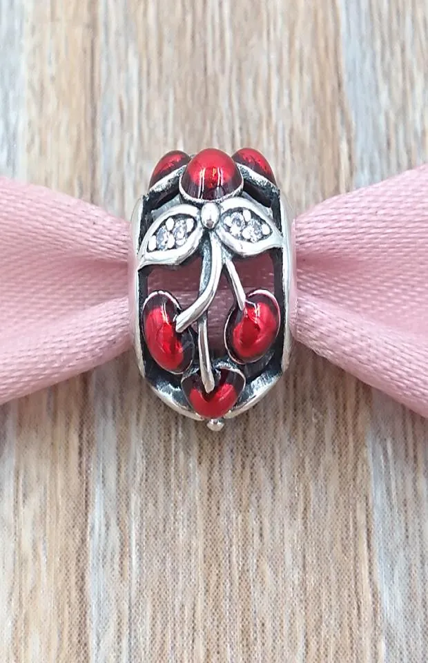 Andy Jewel Authentic 925 Sterling Silver Beads Silver Red Enamel Sweet Cherries Charm Fits European Style Jewelry Bracelets & Necklace 791900EN2119862