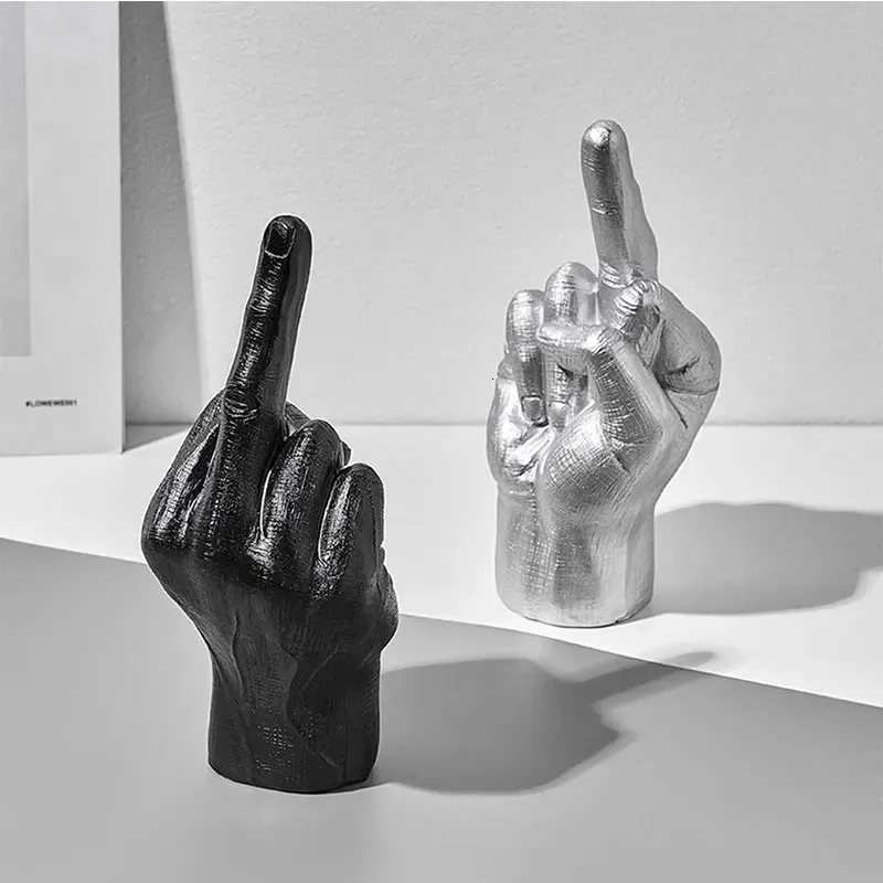 Creativity Middle Finger Figurines Decorative Resins Crafts Miniatures Home Decor Hand Statue Sculpture Living Room Mesa Decor 231225