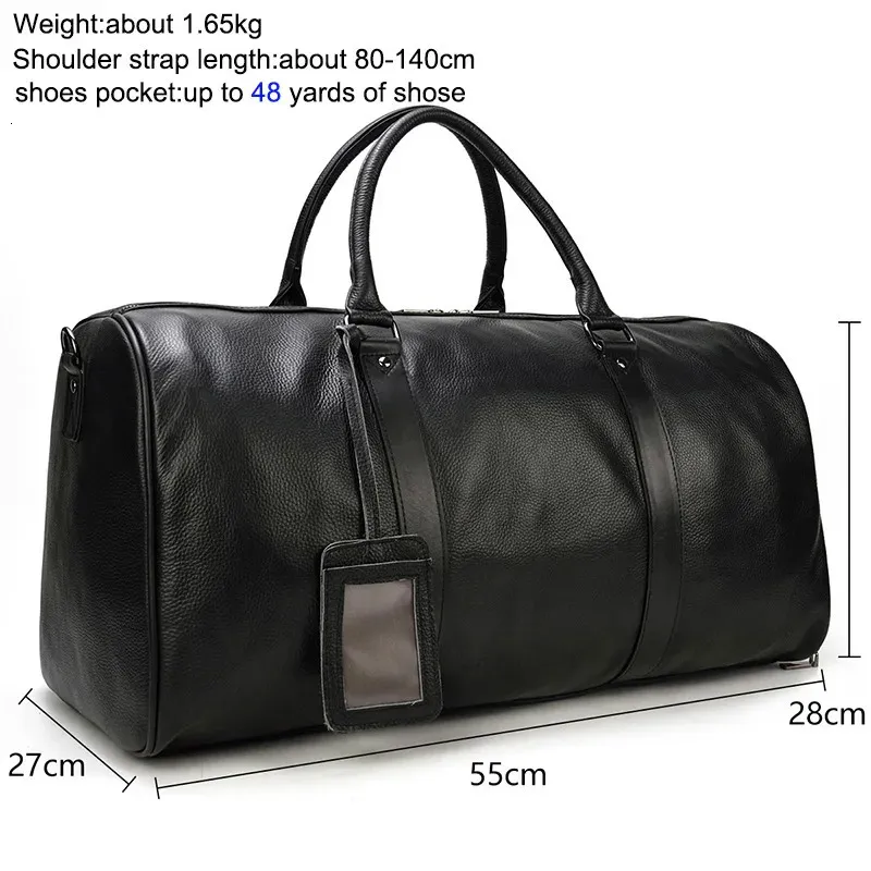 Grande capacidade de couro genuíno sacos viagem das mulheres dos homens macio preto casual viagem duffel alta qualidade couro vaca bolsa ombro 231226