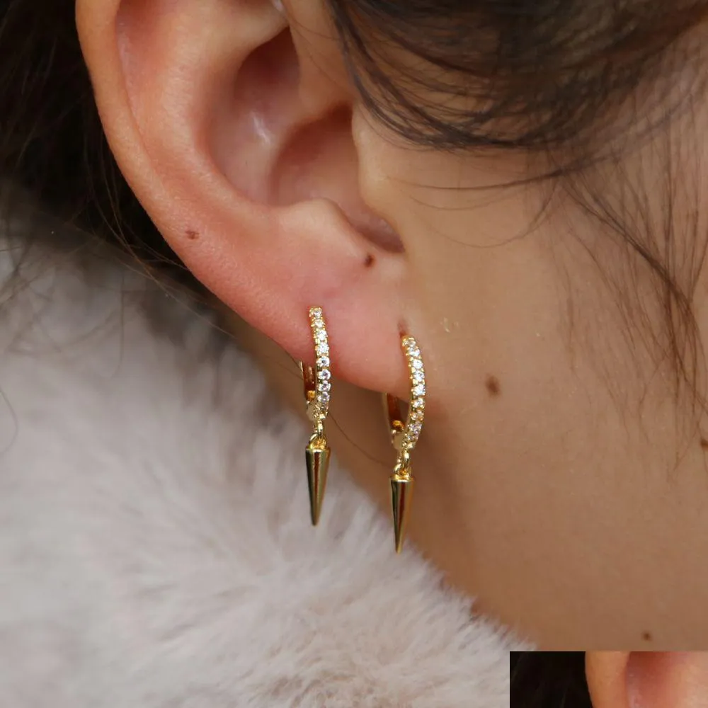 Stud Korean Style Gold Filled Dangle Cone Earrings For Girls Women Simple Cute Studs Jewelry Pave Tiny Cz Punk Boys Drop Delivery Otkxo