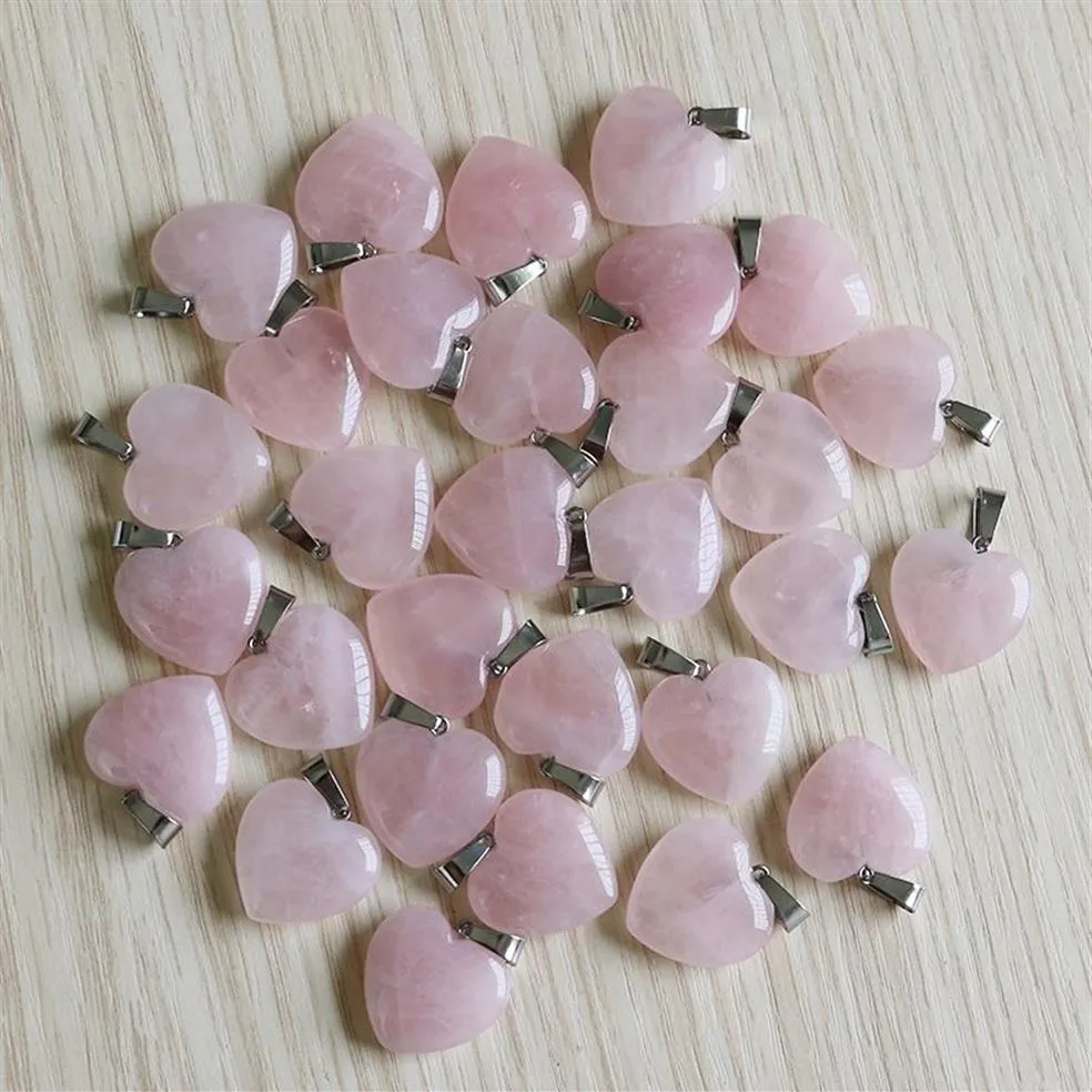 FUBAOYING Cazibe Doğal Kalp Taşı Kolye 30 adet çok Pembe Kuvars Kristal Moda Aksesuarları 20mm Takı Yapma 201239pp