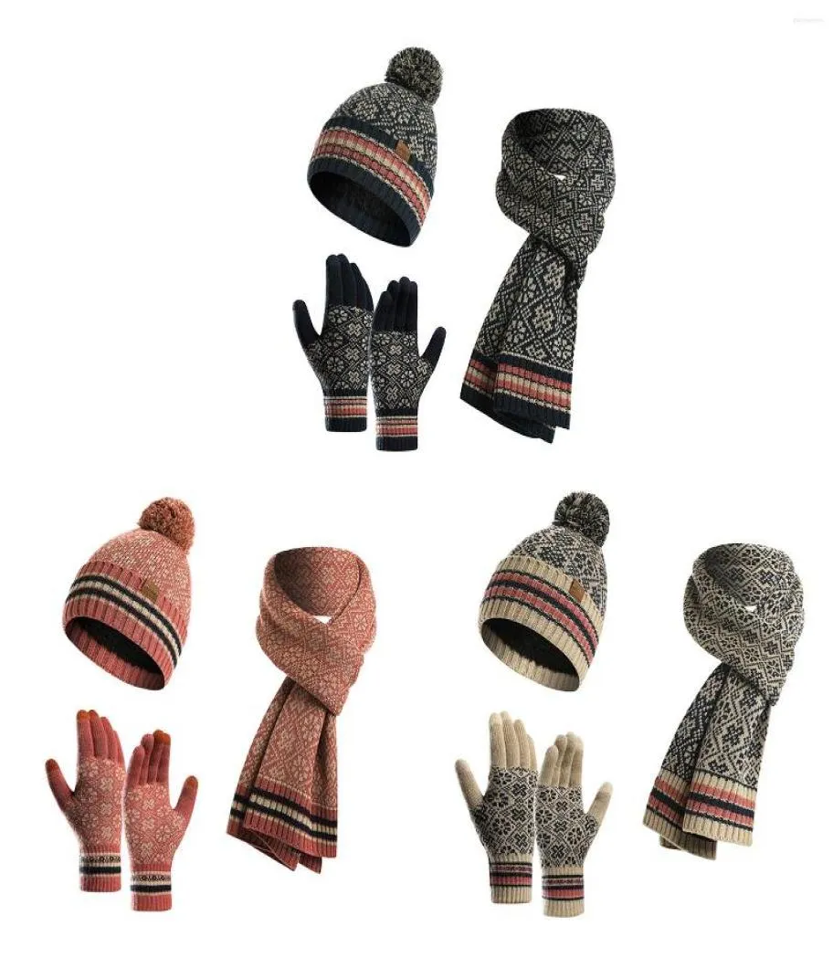 Berets Winter Hat Scarf Glove Set 3 Pieces Beanie And Touch Screen Gloves Sets Skull Caps Neck Scarves For Men7578871