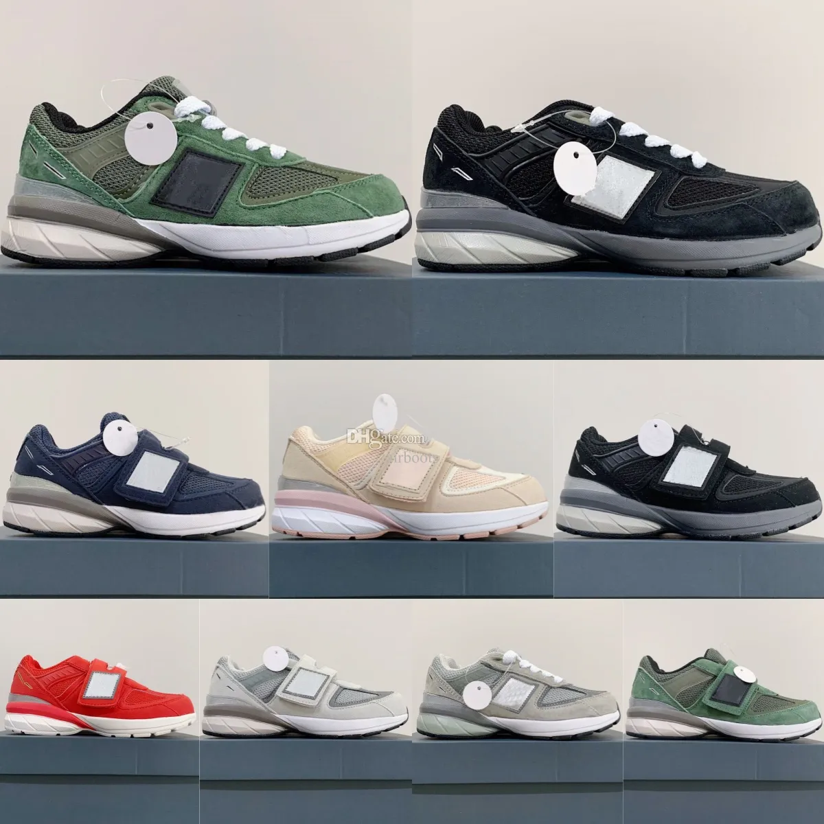 990s Kids Sneakers Designer 990 Criança Sapatos Crianças Casuais Meninos Meninas Treinadores Juventude Hook Loop Lace-up Sport Kid Shoe Cinza Vermelho Verde Marinho Preto Rosa Tamanho EUR 26-37