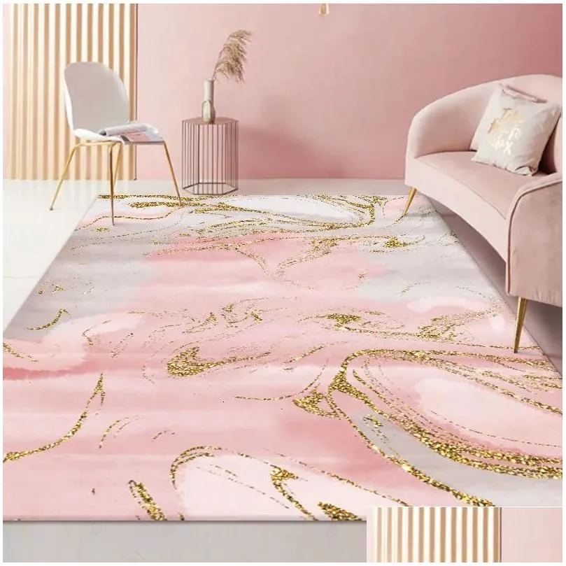 Tappeti Modern Nordic Grande Tappeto Soggiorno Stampa 3D Oro Rosa Colorf Astratto Per Cucina Camera da letto Tappeto Home Decor Mat Tapis Dhodg