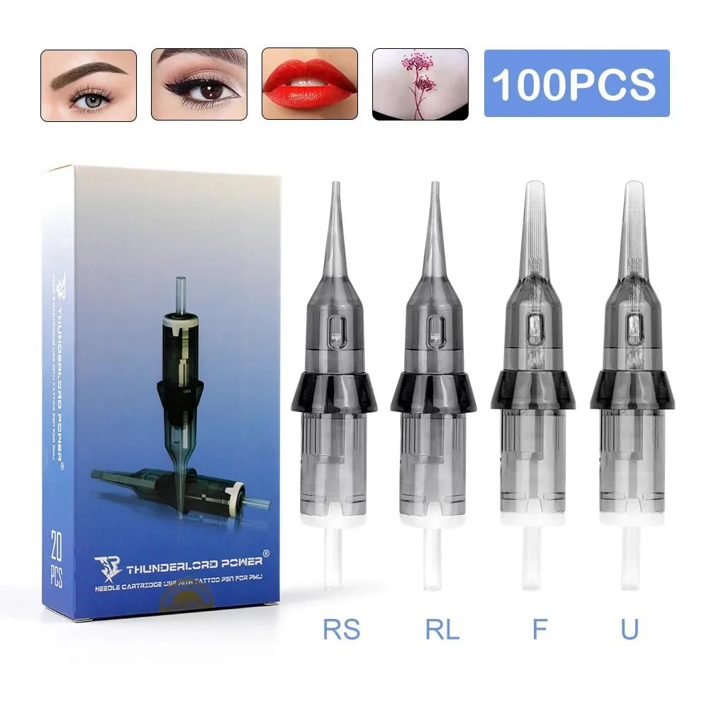 Maskin 100x ThunderLord Power Tattoo Needle Liner Shader Permanent Makeup Tattoo Cartridge 1R 7F för Universal Tattoo Rotary Pen Nyaste