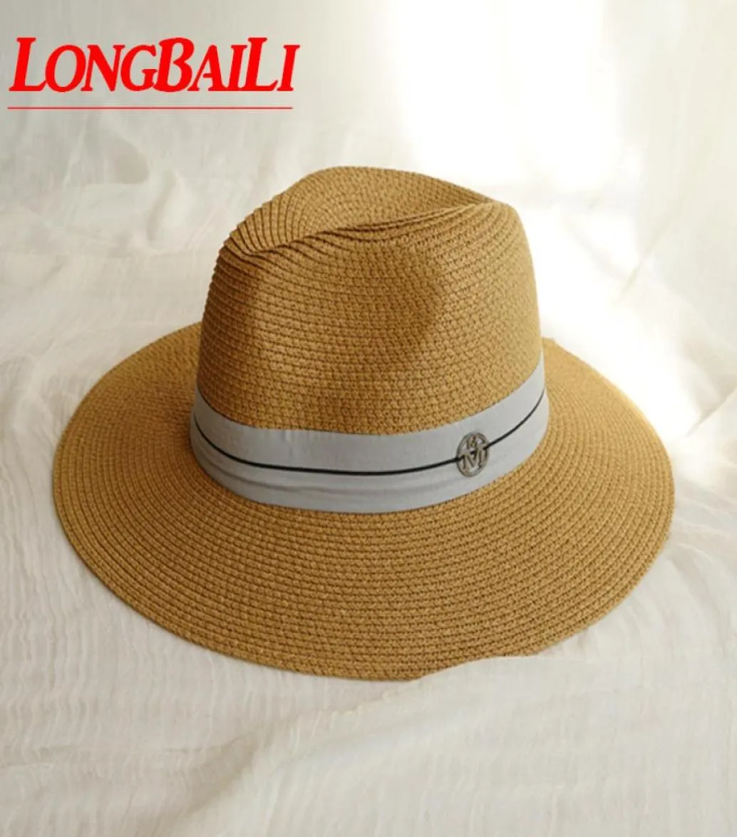 Zomer Vrouwen Brede Rand Stro Fedora Hoeden Met Letters Chapeu Feminino Zon Strand Caps SDDS1275835289