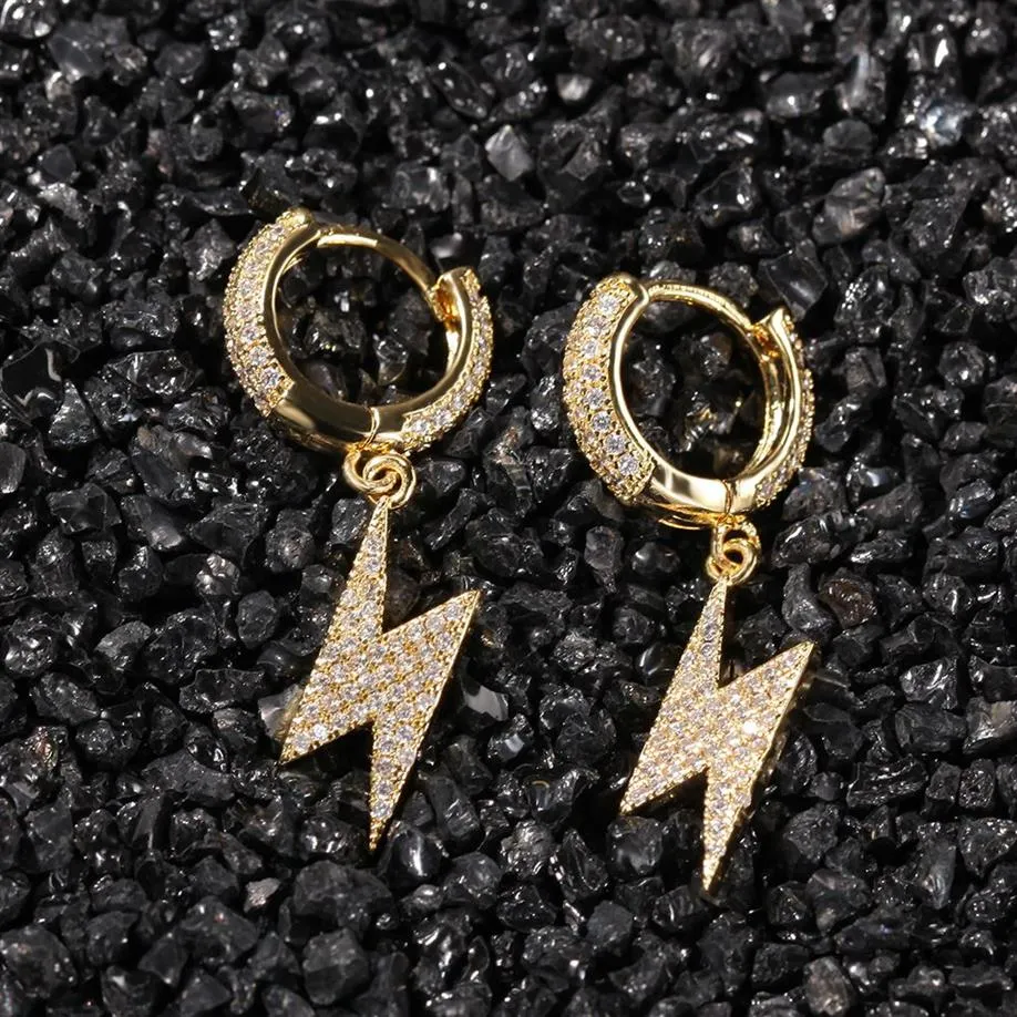 Boucles d'oreilles éclair en or pour hommes et femmes, cerceau en argent, mode Hip Hop, bijoux 252M