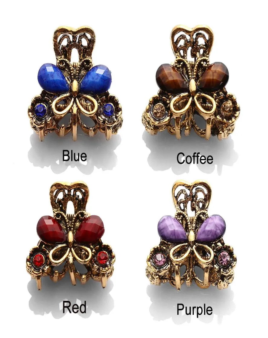 Vintage Metal Butterfly Small Mini Hair barrettes Clip Claw Clamp Retro Crystal Rhinestone Hairpin Jewelry Accessories Head4767278