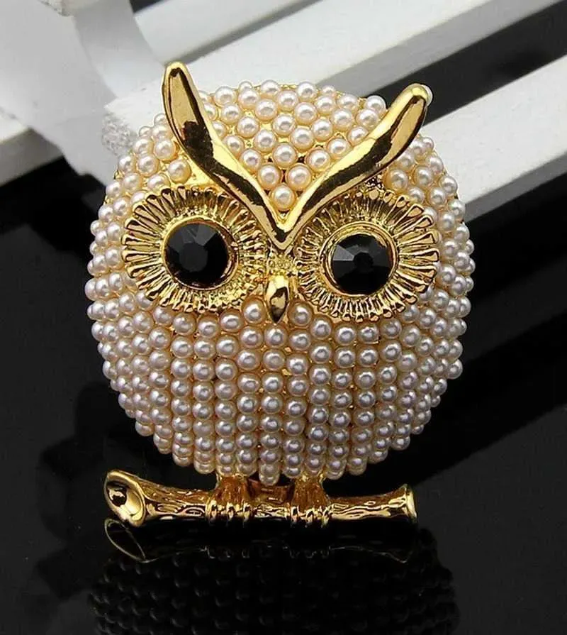 Owl Brosch Pearl Pins Silver Gold Bird Brosches Business Suit Dress Tops Corsage For Women Men Fashion Jewelry